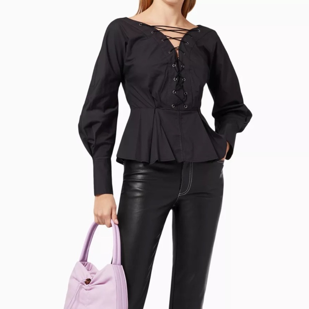 Staud Black Monroe Peplum Top Cotton Poplin Medium Clean Girl Luxury Artsy Alt
